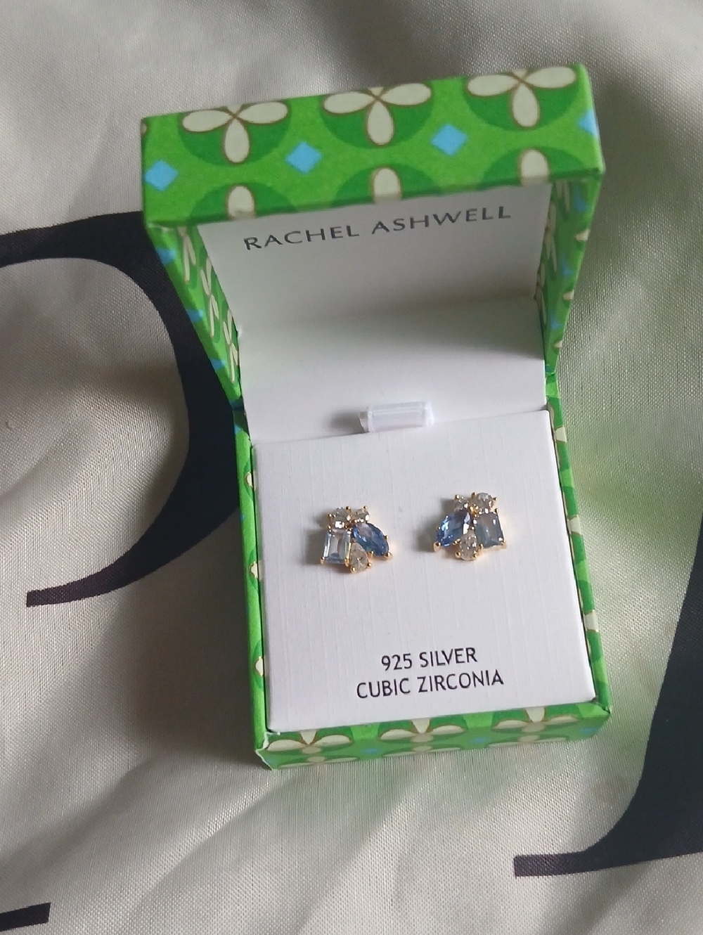 Blue Cubic Zirconia 925 Silver Earrings - Picture 2 of 3